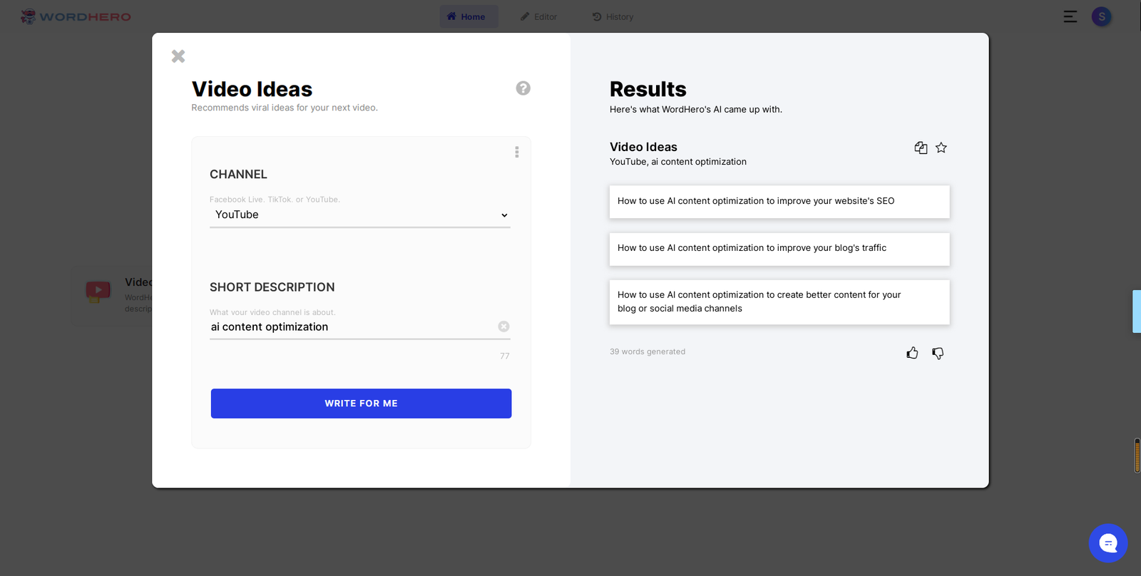 video idea - wordhero AI