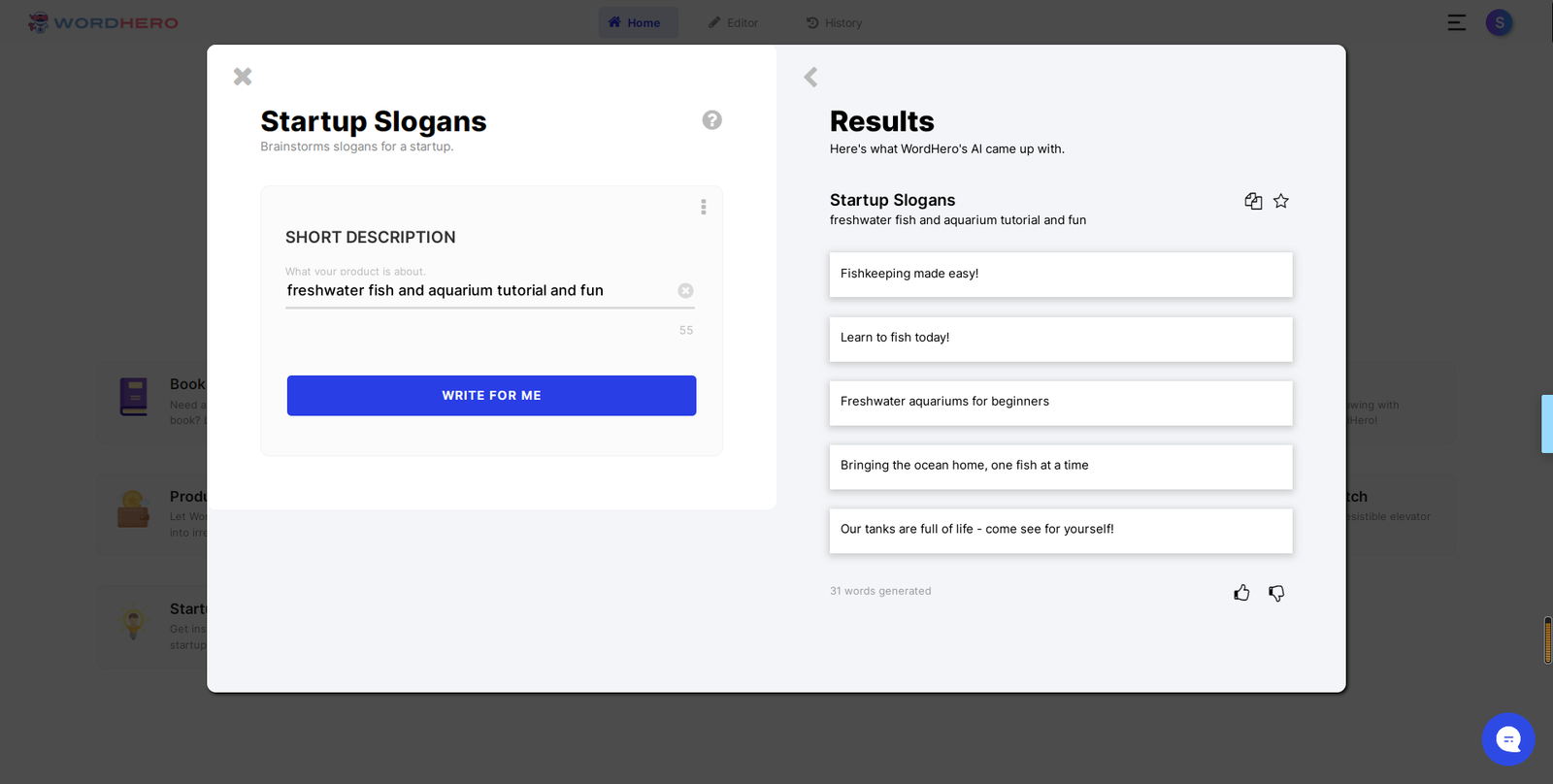 Wordhero AI startup slogans