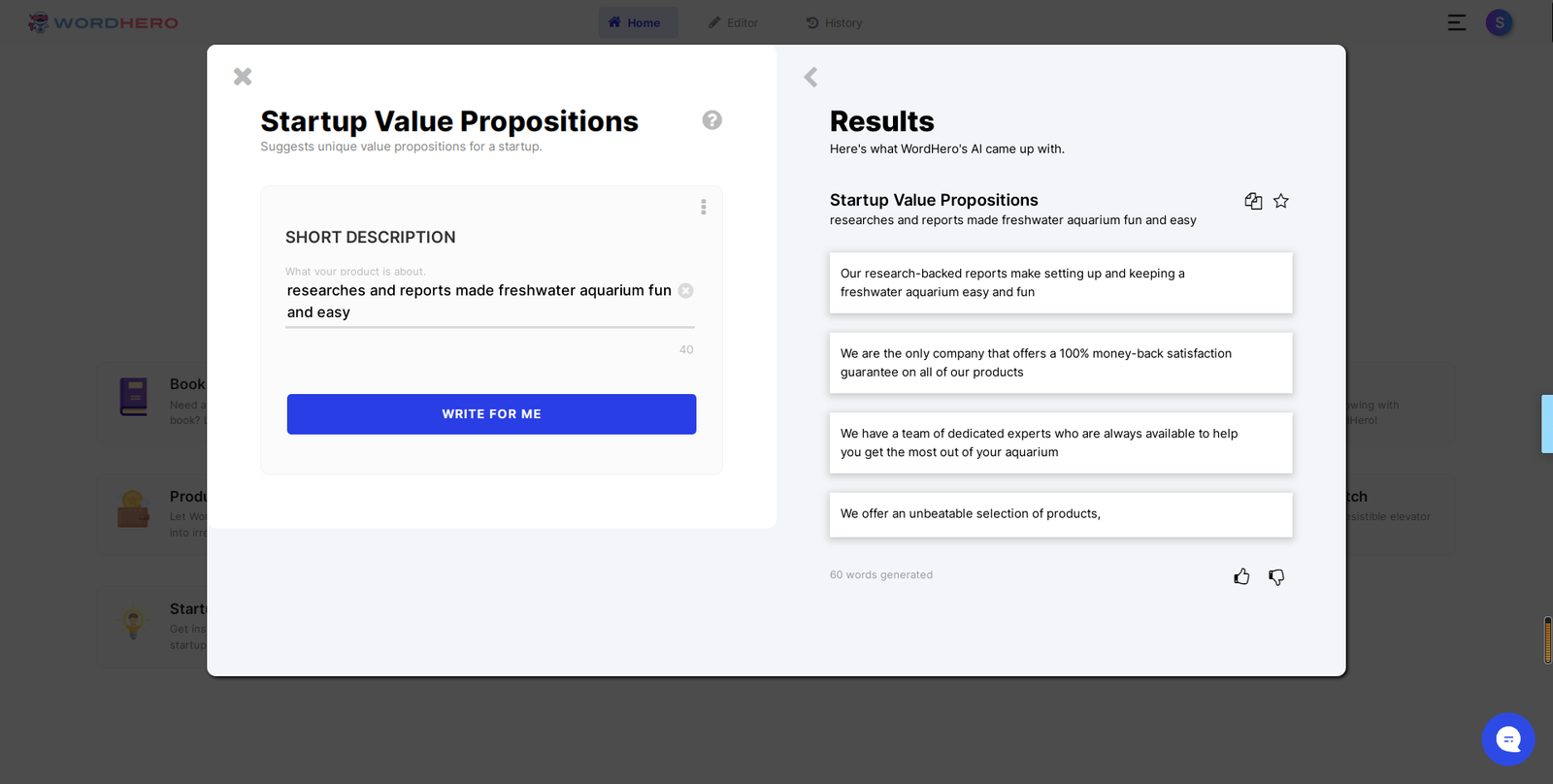 Wordhero AI startup value propositions