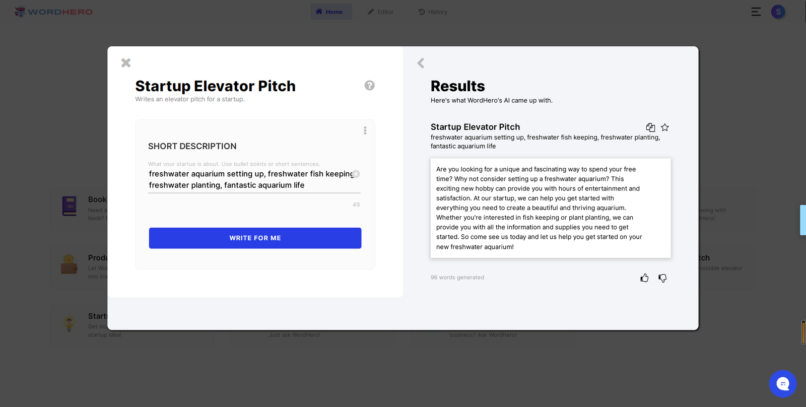Wordhero AI startup elevator pitch