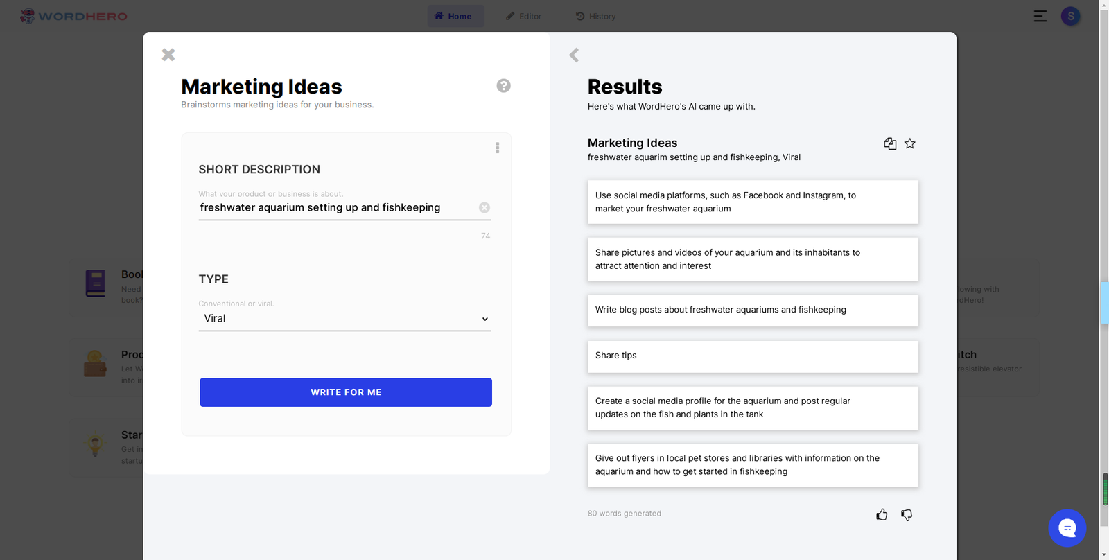 Wordhero AI marketing idea viral type