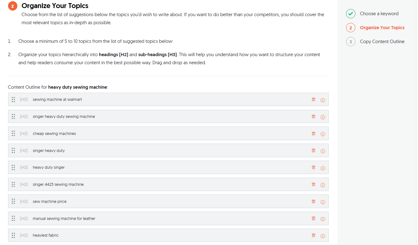 Ubersuggest keyword Organize your topic